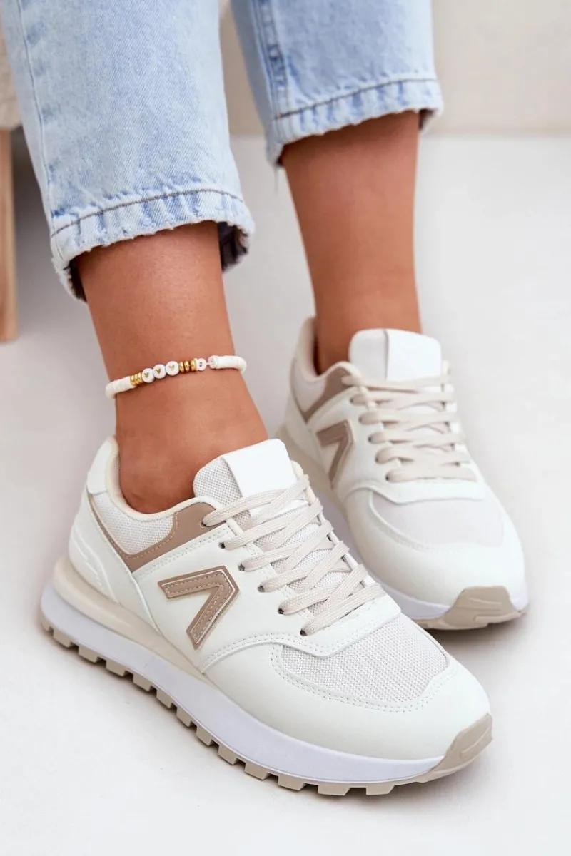 Sale Boto Buty Sportowe Damskie Z Eko Skóry Beżowe Berieta