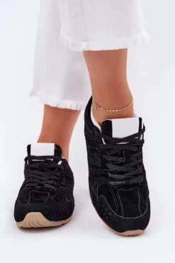 Sneakersy Damskie>Boto Buty Sportowe Damskie Z Eko Zamszu Czarne Dorella Czarny