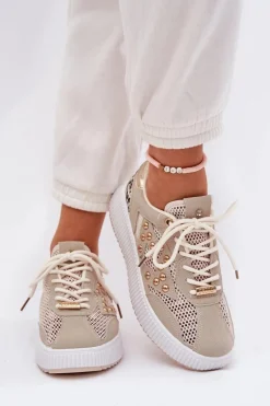 Buty Sportowe Na Platformie|Sneakersy Damskie>Boto Buty Sportowe Damskie Z Siateczką I Ćwiekami Beżowe Ogalda Beżowy