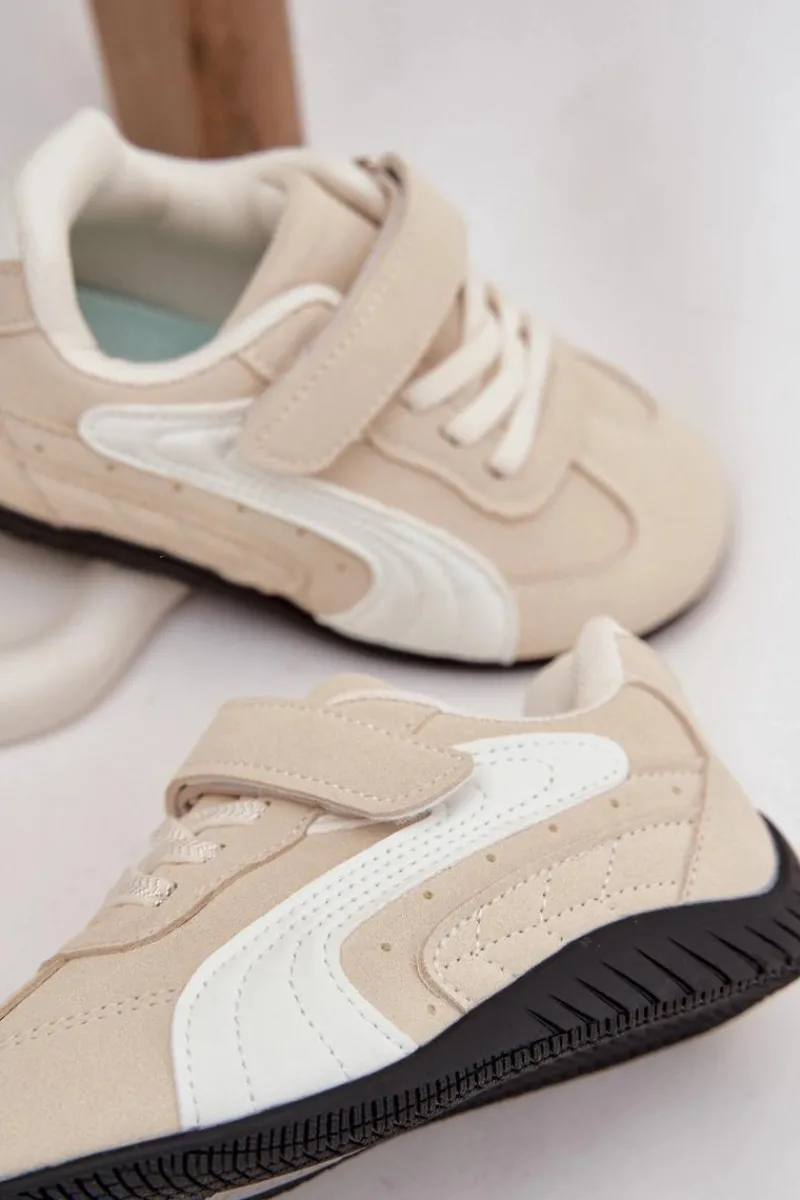 Outlet Buty Sportowe Dziecięce Z Rzepem Beżowe Perrin Dzieci Dziewczęce