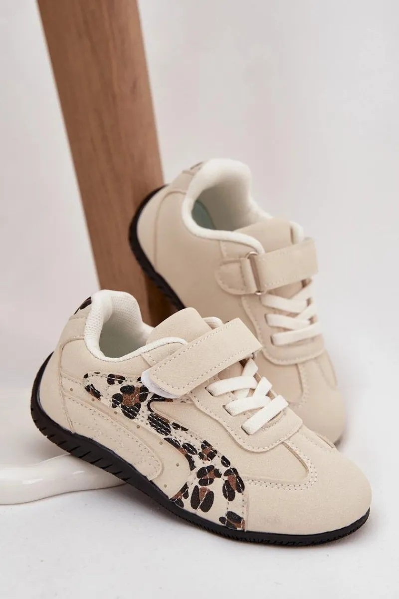 Dziewczęce>Boto Buty Sportowe Dziecięce Z Rzepem Beżowe Z Panterką Perrin Beżowy