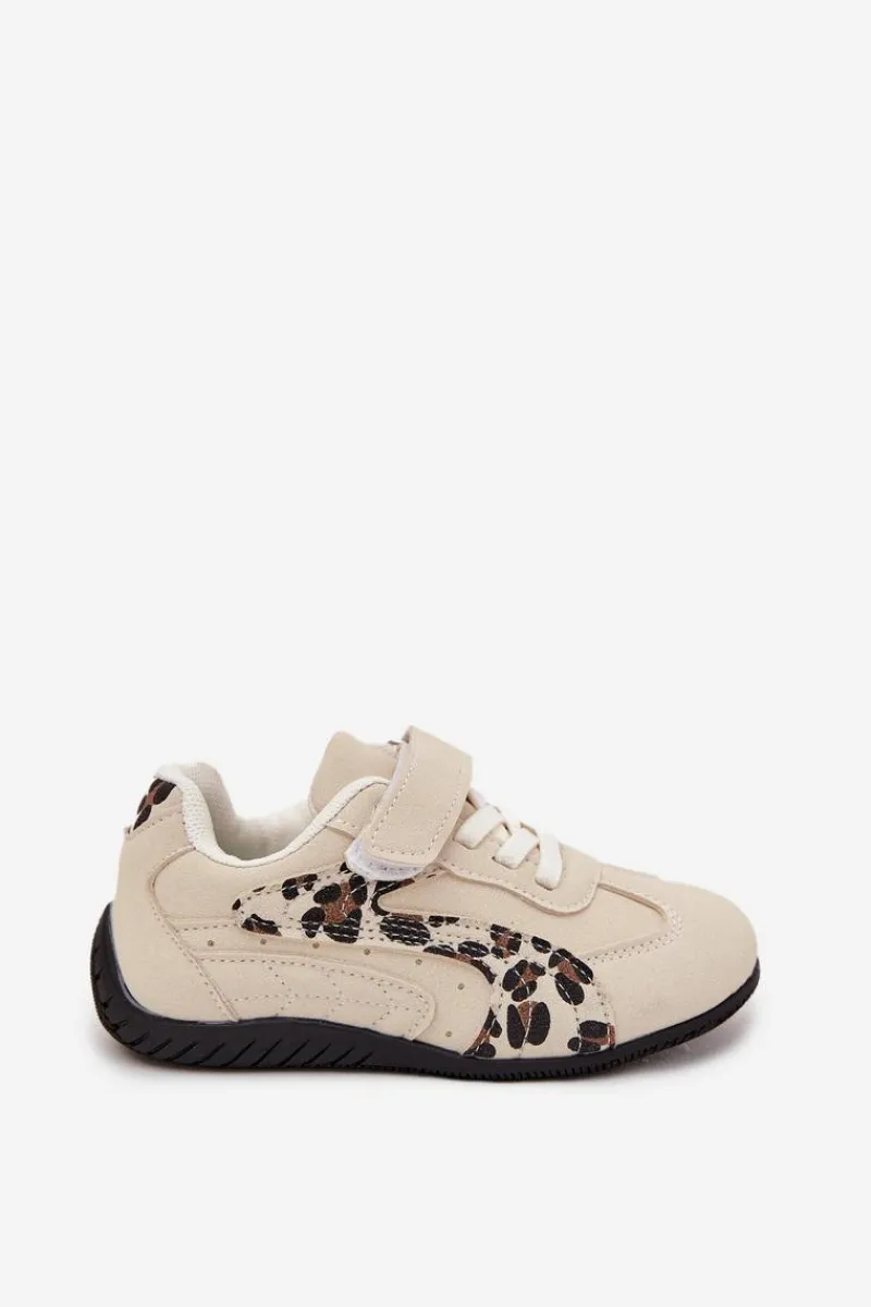 Dziewczęce>Boto Buty Sportowe Dziecięce Z Rzepem Beżowe Z Panterką Perrin Beżowy