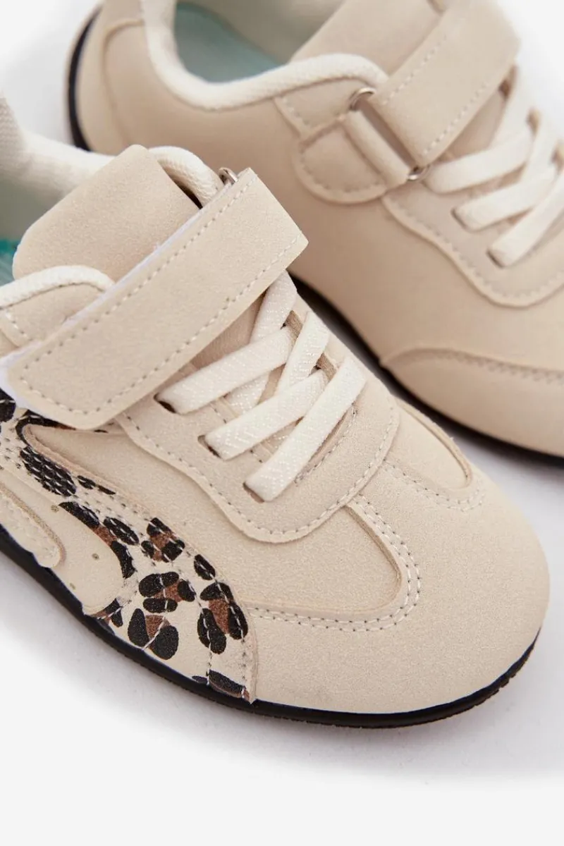 Dziewczęce>Boto Buty Sportowe Dziecięce Z Rzepem Beżowe Z Panterką Perrin Beżowy