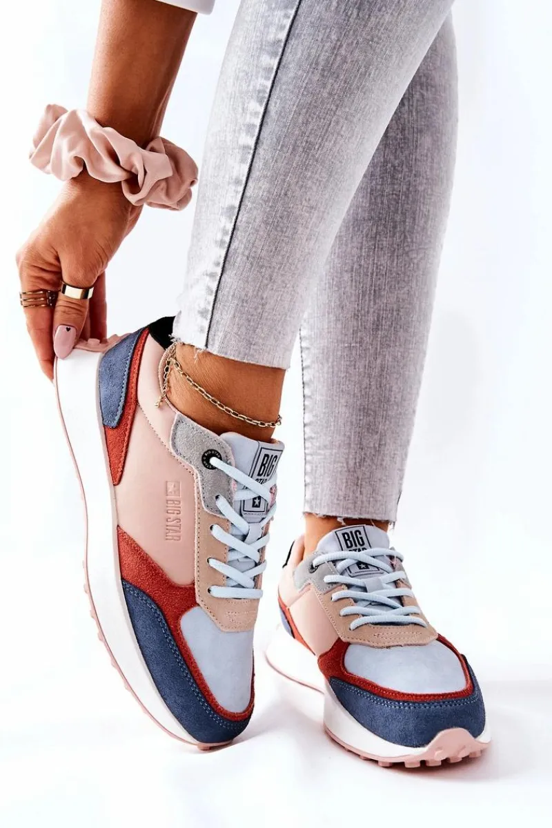 Best Buty Sportowe Memory Foam Big Star II274401 Beżowo-Niebieskie Damskie Trampki Damskie Big Star|Big Star