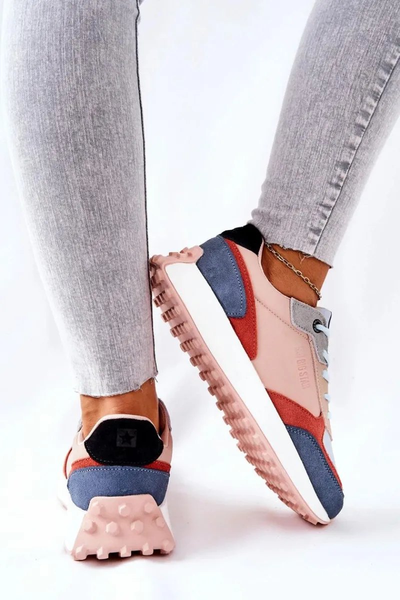 Best Buty Sportowe Memory Foam Big Star II274401 Beżowo-Niebieskie Damskie Trampki Damskie Big Star|Big Star