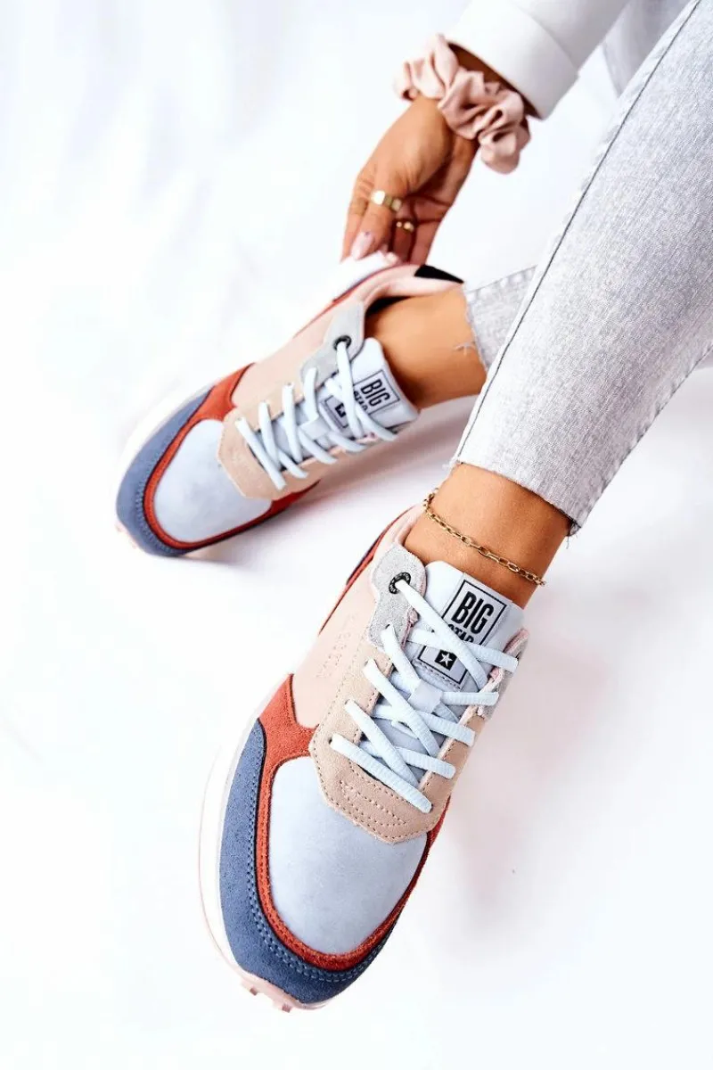 Best Buty Sportowe Memory Foam Big Star II274401 Beżowo-Niebieskie Damskie Trampki Damskie Big Star|Big Star