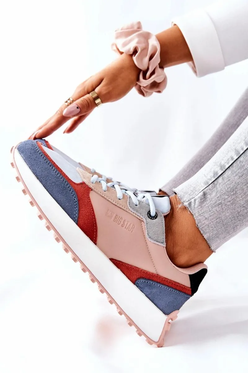 Best Buty Sportowe Memory Foam Big Star II274401 Beżowo-Niebieskie Damskie Trampki Damskie Big Star|Big Star