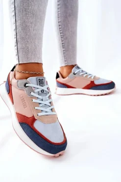 Best Buty Sportowe Memory Foam Big Star II274401 Beżowo-Niebieskie Damskie Trampki Damskie Big Star|Big Star