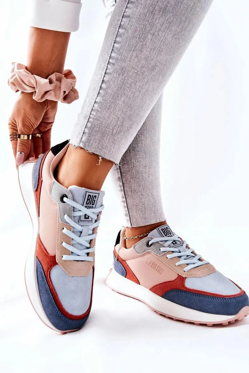 Best Buty Sportowe Memory Foam Big Star II274401 Beżowo-Niebieskie Damskie Trampki Damskie Big Star|Big Star