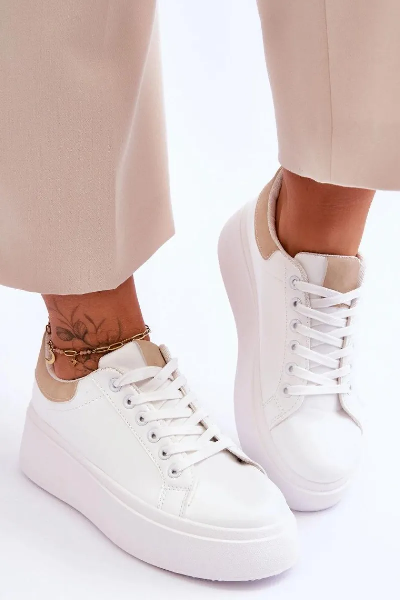 Buty Sportowe Na Platformie|Sneakersy Damskie>Boto Buty Sportowe Na Masywnej Platformie Biało-Beżowe Boneti