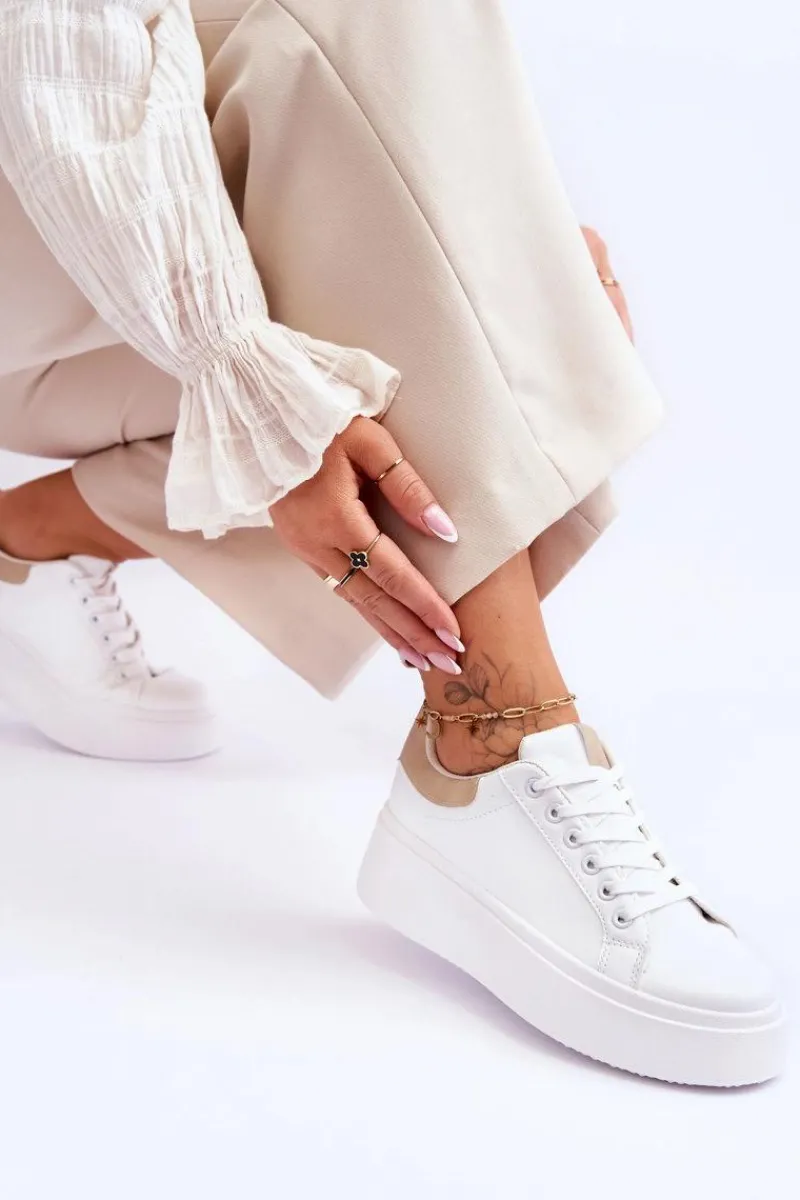 Buty Sportowe Na Platformie|Sneakersy Damskie>Boto Buty Sportowe Na Masywnej Platformie Biało-Beżowe Boneti