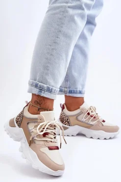 Best Buty Sportowe Na Masywnej Podeszwie Beżowe Corena Damskie Buty Sportowe Na Platformie|Sneakersy Damskie