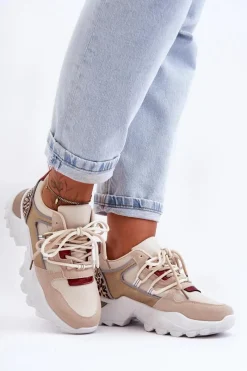 Best Buty Sportowe Na Masywnej Podeszwie Beżowe Corena Damskie Buty Sportowe Na Platformie|Sneakersy Damskie