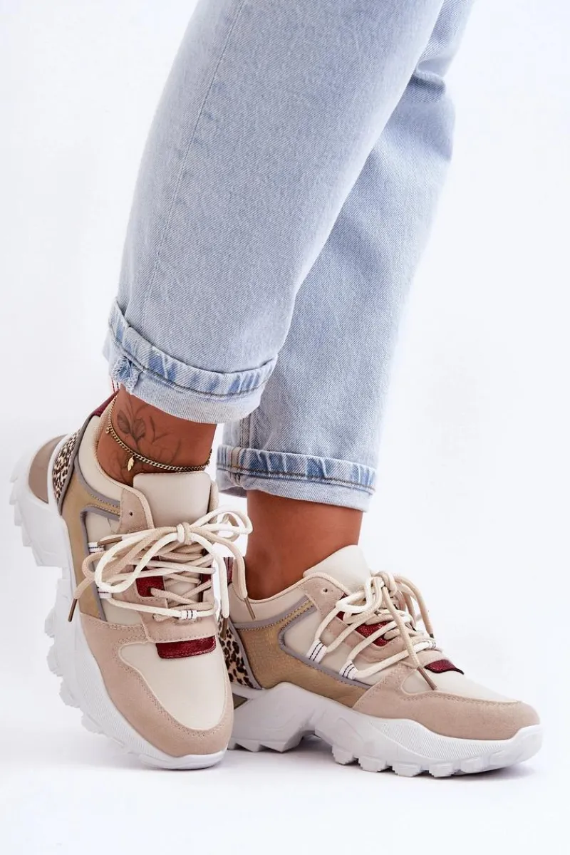 Best Buty Sportowe Na Masywnej Podeszwie Beżowe Corena Damskie Buty Sportowe Na Platformie|Sneakersy Damskie