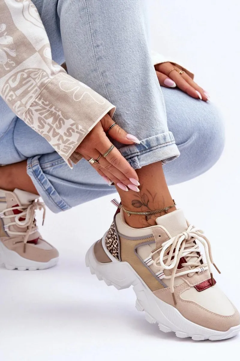 Best Buty Sportowe Na Masywnej Podeszwie Beżowe Corena Damskie Buty Sportowe Na Platformie|Sneakersy Damskie