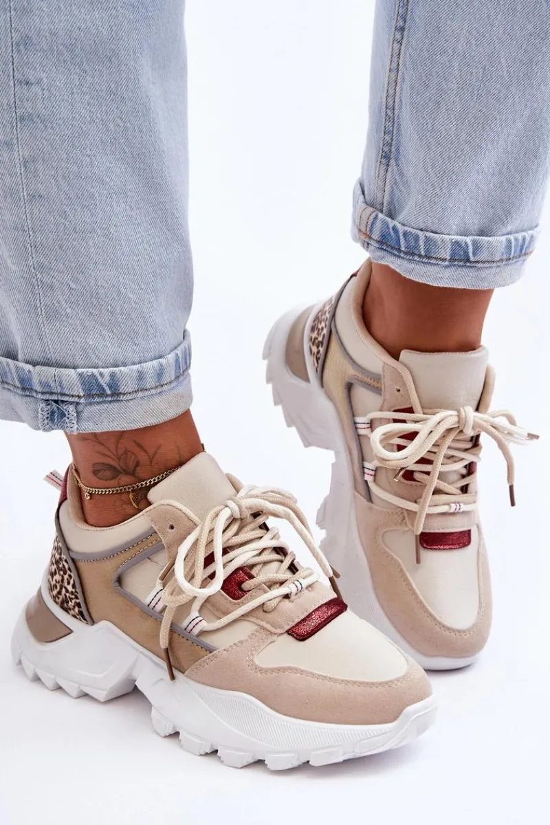 Best Buty Sportowe Na Masywnej Podeszwie Beżowe Corena Damskie Buty Sportowe Na Platformie|Sneakersy Damskie
