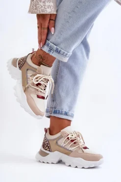 Best Buty Sportowe Na Masywnej Podeszwie Beżowe Corena Damskie Buty Sportowe Na Platformie|Sneakersy Damskie