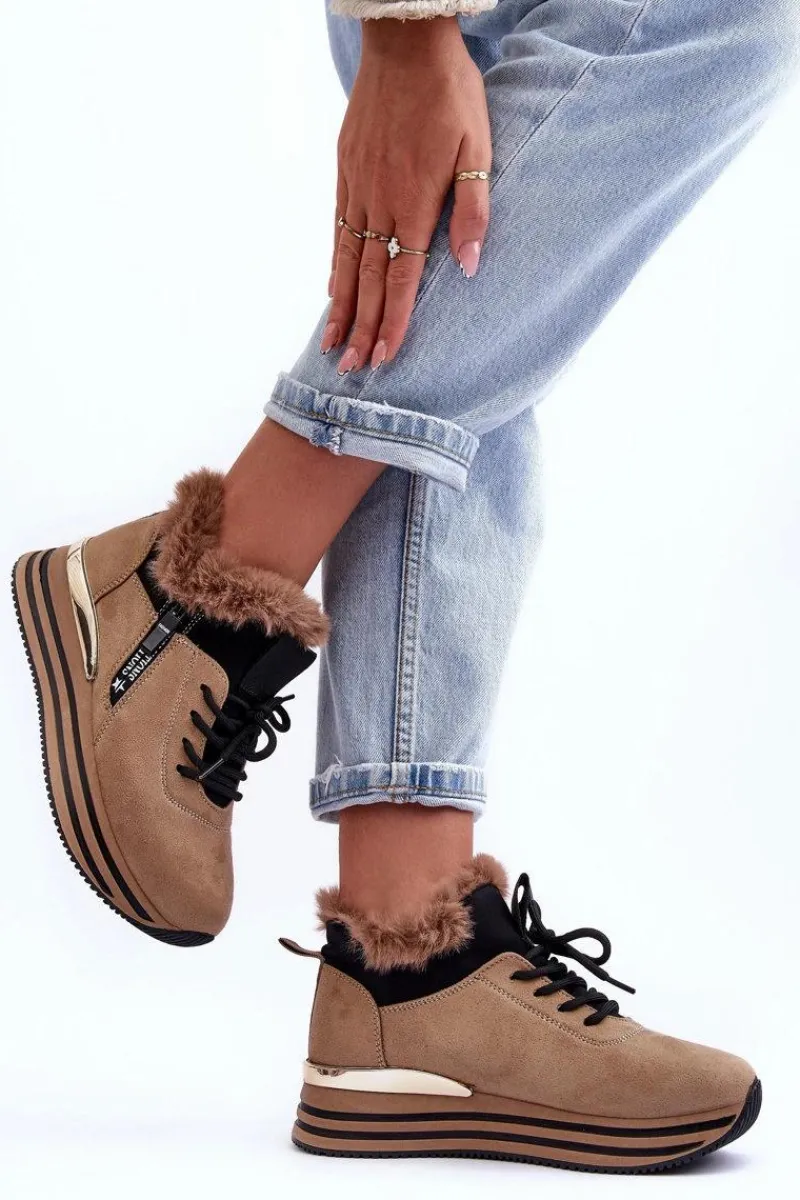 Best Buty Sportowe Na Platformie Z Futerkiem Ciemnobeżowe Jamarie Damskie Buty Sportowe Na Platformie|Sneakersy Damskie