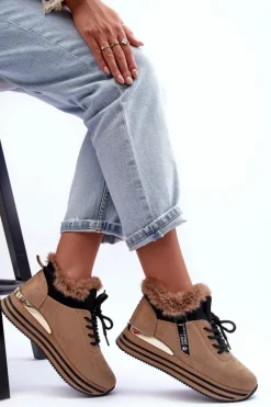Best Buty Sportowe Na Platformie Z Futerkiem Ciemnobeżowe Jamarie Damskie Buty Sportowe Na Platformie|Sneakersy Damskie