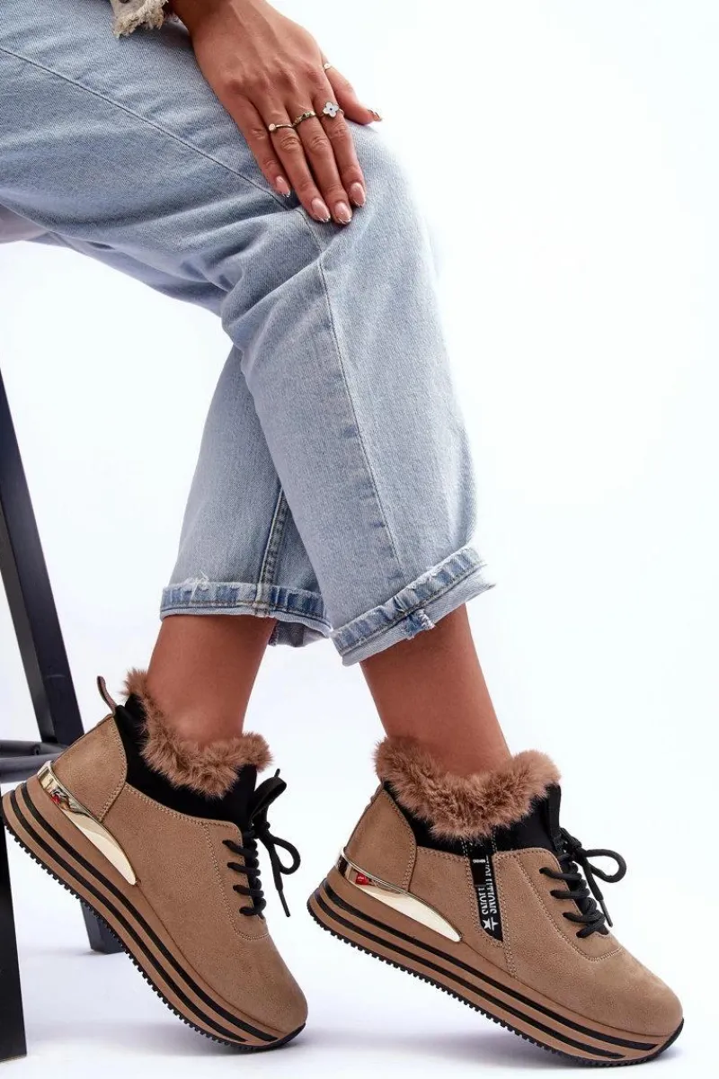 Best Buty Sportowe Na Platformie Z Futerkiem Ciemnobeżowe Jamarie Damskie Buty Sportowe Na Platformie|Sneakersy Damskie