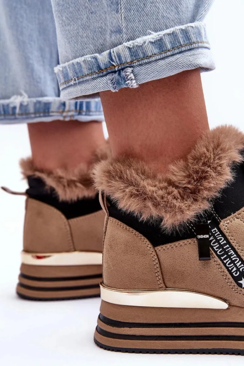 Best Buty Sportowe Na Platformie Z Futerkiem Ciemnobeżowe Jamarie Damskie Buty Sportowe Na Platformie|Sneakersy Damskie