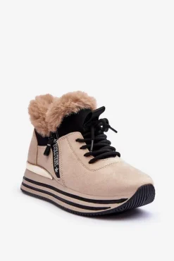 Sale Boto Buty Sportowe Na Platformie Z Futerkiem Beżowe Jamarie