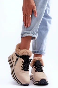 Sale Boto Buty Sportowe Na Platformie Z Futerkiem Beżowe Jamarie