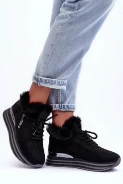 Sale Boto Buty Sportowe Na Platformie Z Futerkiem Czarne Jamarie Czarny