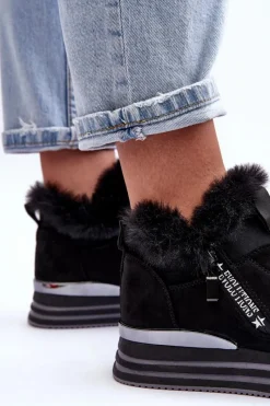 Sale Boto Buty Sportowe Na Platformie Z Futerkiem Czarne Jamarie Czarny