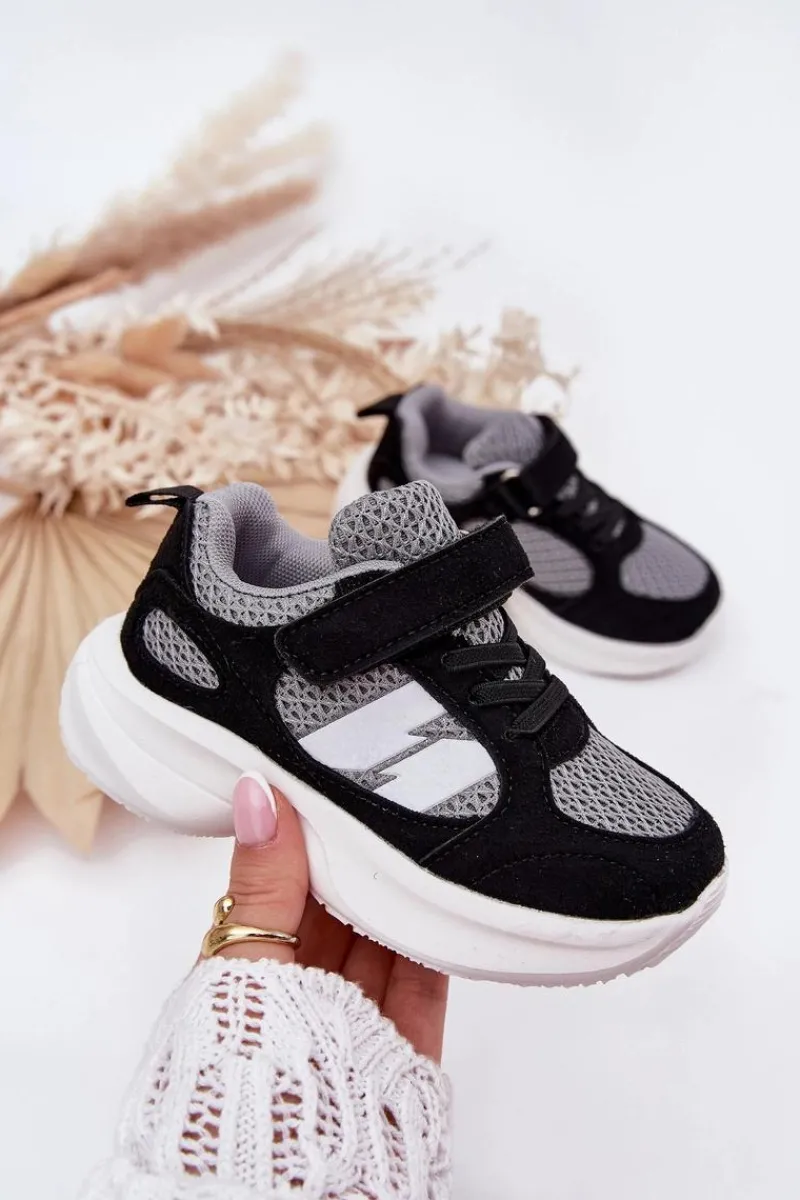 New Boto Buty Sportowe Sneakersy Dziecięce Na Rzep Czarno-Szare Selinea Czarny
