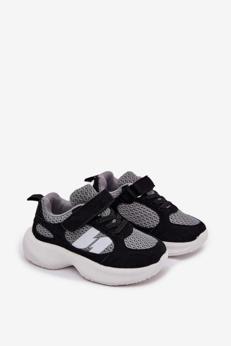 New Boto Buty Sportowe Sneakersy Dziecięce Na Rzep Czarno-Szare Selinea Czarny