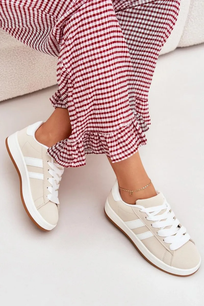 Sale Buty Sportowe Sneakersy Damskie Z Eko Skóry Beżowe Ravina Damskie Sneakersy Damskie