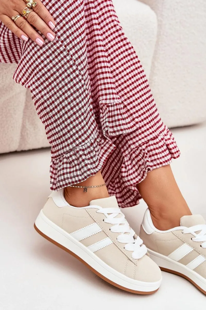 Sale Buty Sportowe Sneakersy Damskie Z Eko Skóry Beżowe Ravina Damskie Sneakersy Damskie