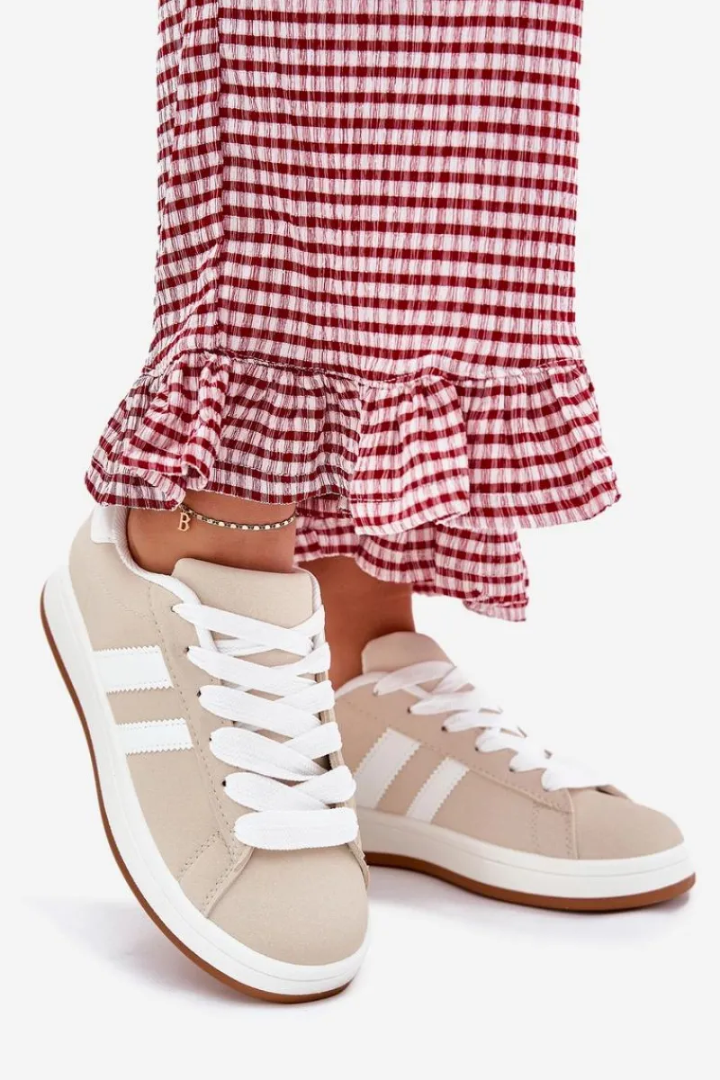 Sale Buty Sportowe Sneakersy Damskie Z Eko Skóry Beżowe Ravina Damskie Sneakersy Damskie