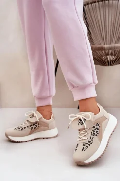 Buty Sportowe Sneakersy Damskie Na Platformie Panterka Beżowe Pumbes Damskie Buty Sportowe Na Platformie|Sneakersy Damskie