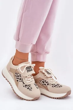 Buty Sportowe Sneakersy Damskie Na Platformie Panterka Beżowe Pumbes Damskie Buty Sportowe Na Platformie|Sneakersy Damskie