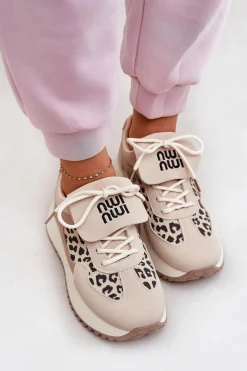 Buty Sportowe Sneakersy Damskie Na Platformie Panterka Beżowe Pumbes Damskie Buty Sportowe Na Platformie|Sneakersy Damskie