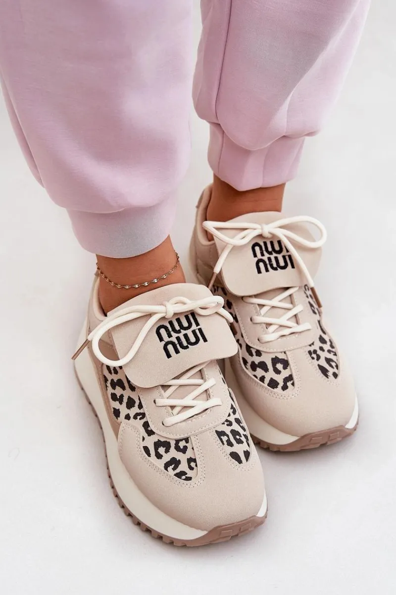 Buty Sportowe Sneakersy Damskie Na Platformie Panterka Beżowe Pumbes Damskie Buty Sportowe Na Platformie|Sneakersy Damskie