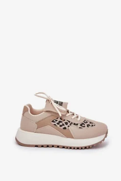 Buty Sportowe Sneakersy Damskie Na Platformie Panterka Beżowe Pumbes Damskie Buty Sportowe Na Platformie|Sneakersy Damskie
