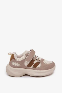 Chłopięce|Dziewczęce></noscript>Boto Buty Sportowe Sneakersy Dziecięce Na Rzep Beżowe Selinea Beżowy