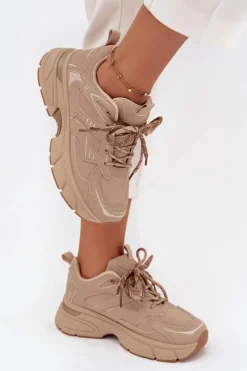 Clearance Boto Buty Sportowe Sneakersy Damskie Z Podwójnym Sznurowaniem Beżowe Annelie Beżowy