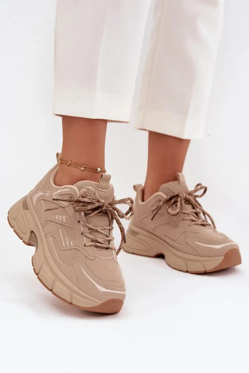 Clearance Boto Buty Sportowe Sneakersy Damskie Z Podwójnym Sznurowaniem Beżowe Annelie Beżowy