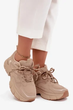 Clearance Boto Buty Sportowe Sneakersy Damskie Z Podwójnym Sznurowaniem Beżowe Annelie Beżowy
