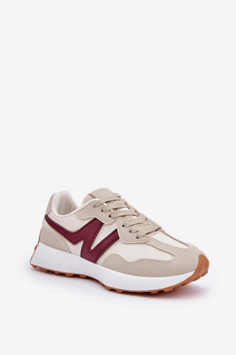 Sale Buty Sportowe Sneakersy Damskie Beżowo-Bordowe Britma Damskie Sneakersy Damskie