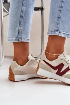 Sale Buty Sportowe Sneakersy Damskie Beżowo-Bordowe Britma Damskie Sneakersy Damskie