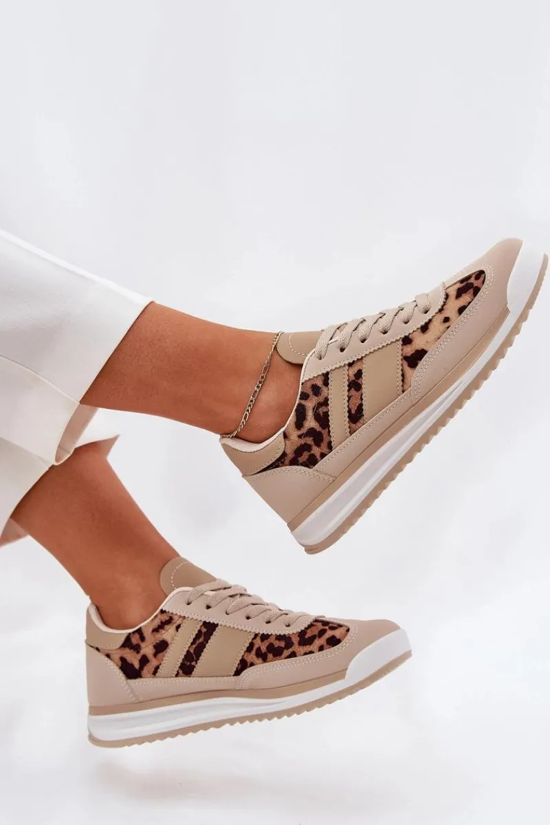 Online Boto Buty Sportowe Sneakersy Damskie Panterka Beżowo-Brązowe Galabis
