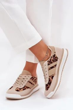 Online Boto Buty Sportowe Sneakersy Damskie Panterka Beżowo-Brązowe Galabis
