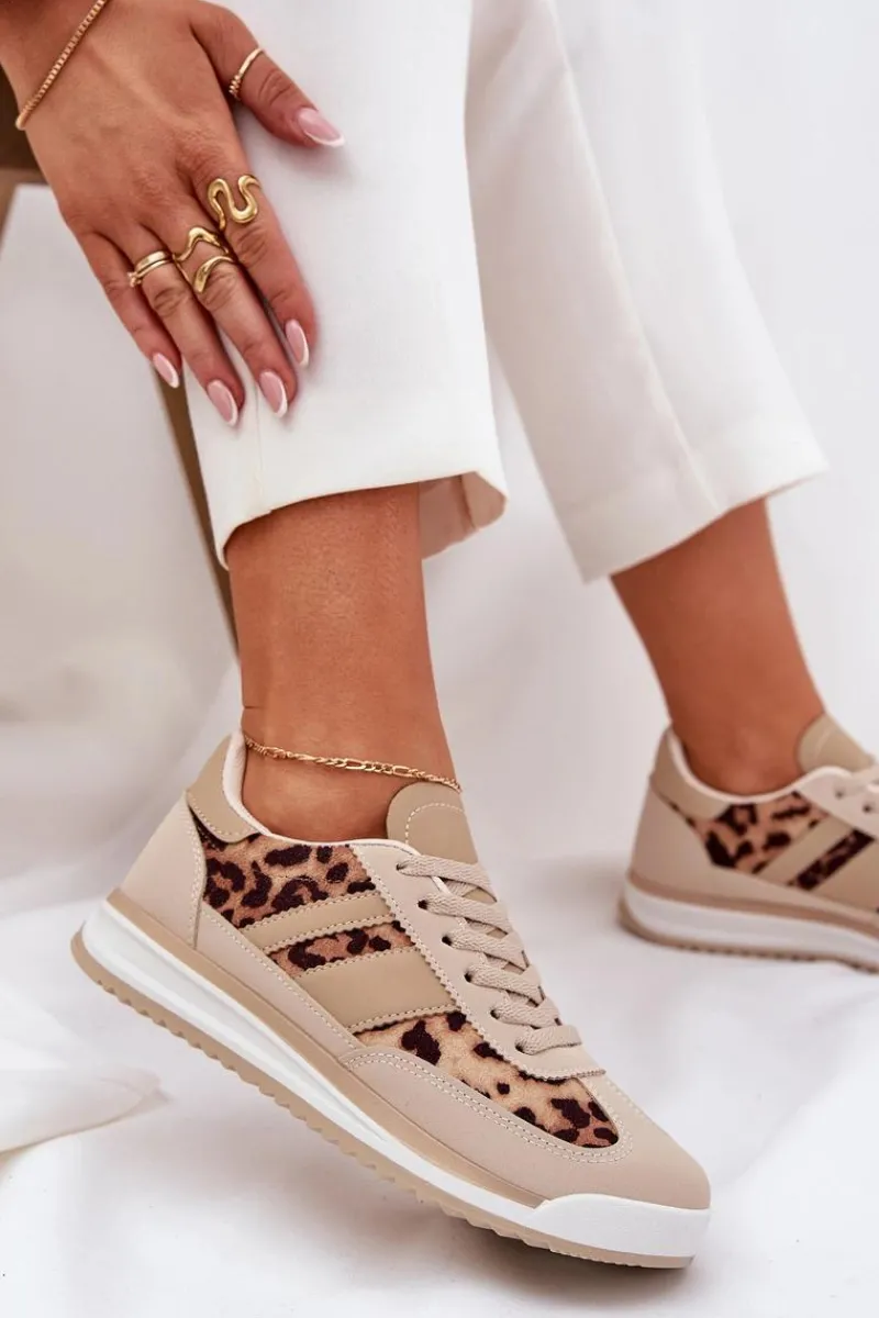 Online Boto Buty Sportowe Sneakersy Damskie Panterka Beżowo-Brązowe Galabis