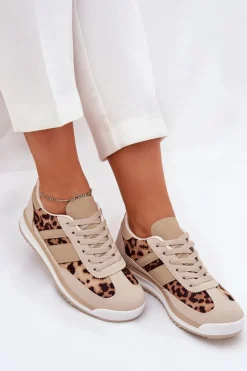 Online Boto Buty Sportowe Sneakersy Damskie Panterka Beżowo-Brązowe Galabis