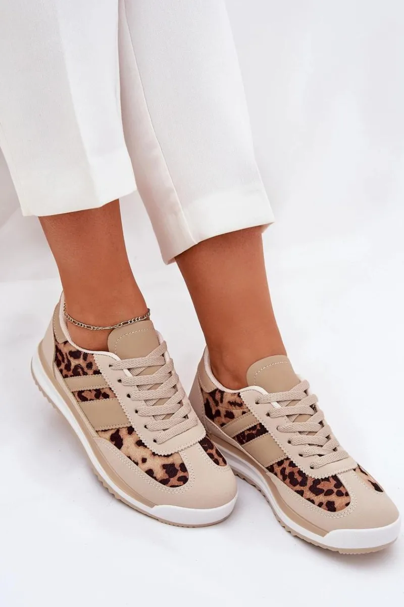 Online Boto Buty Sportowe Sneakersy Damskie Panterka Beżowo-Brązowe Galabis